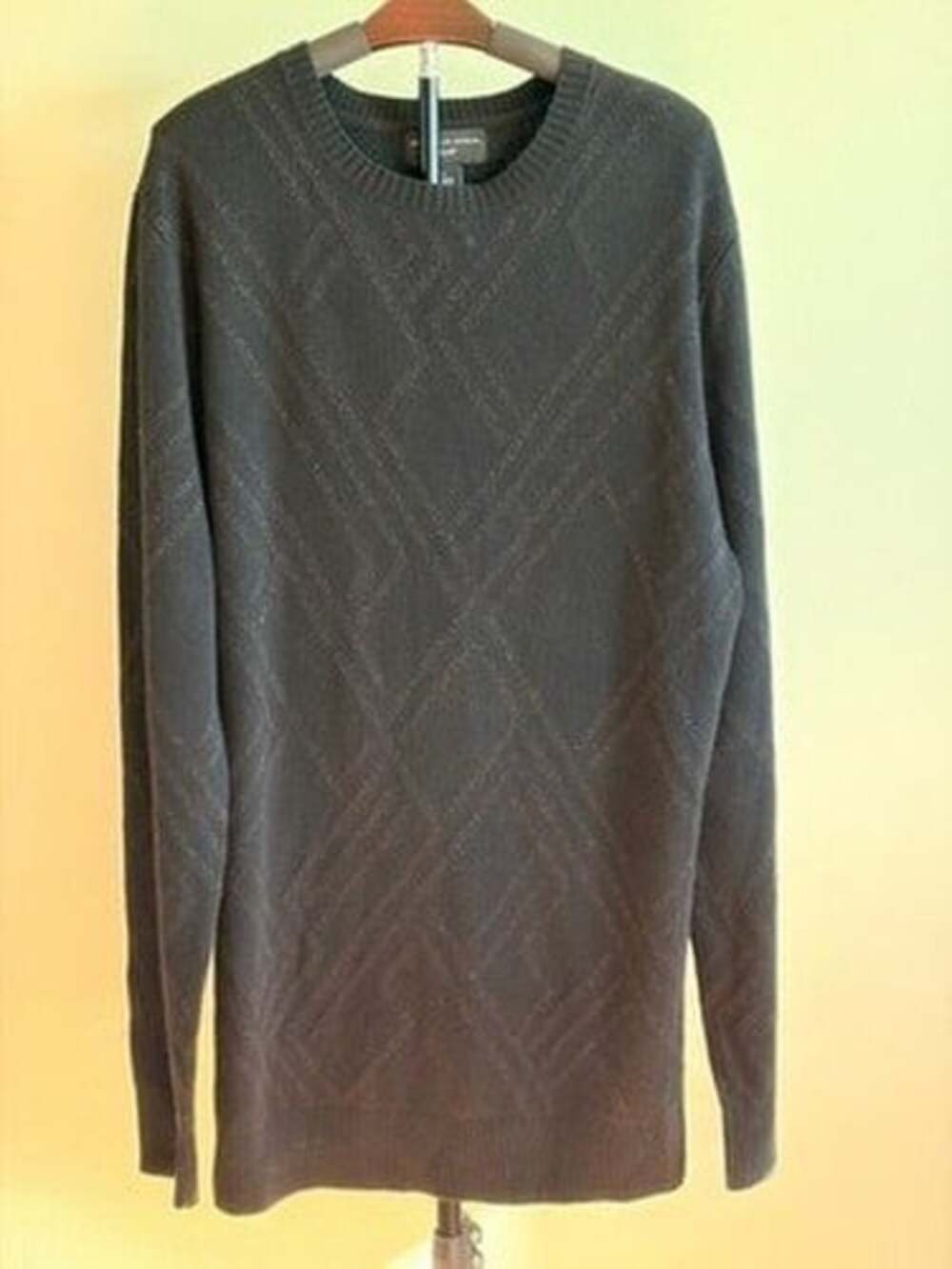 SHAQUILLE O'NEAL Sweater Mens LT Black Textured Geometric Crewneck Pullover